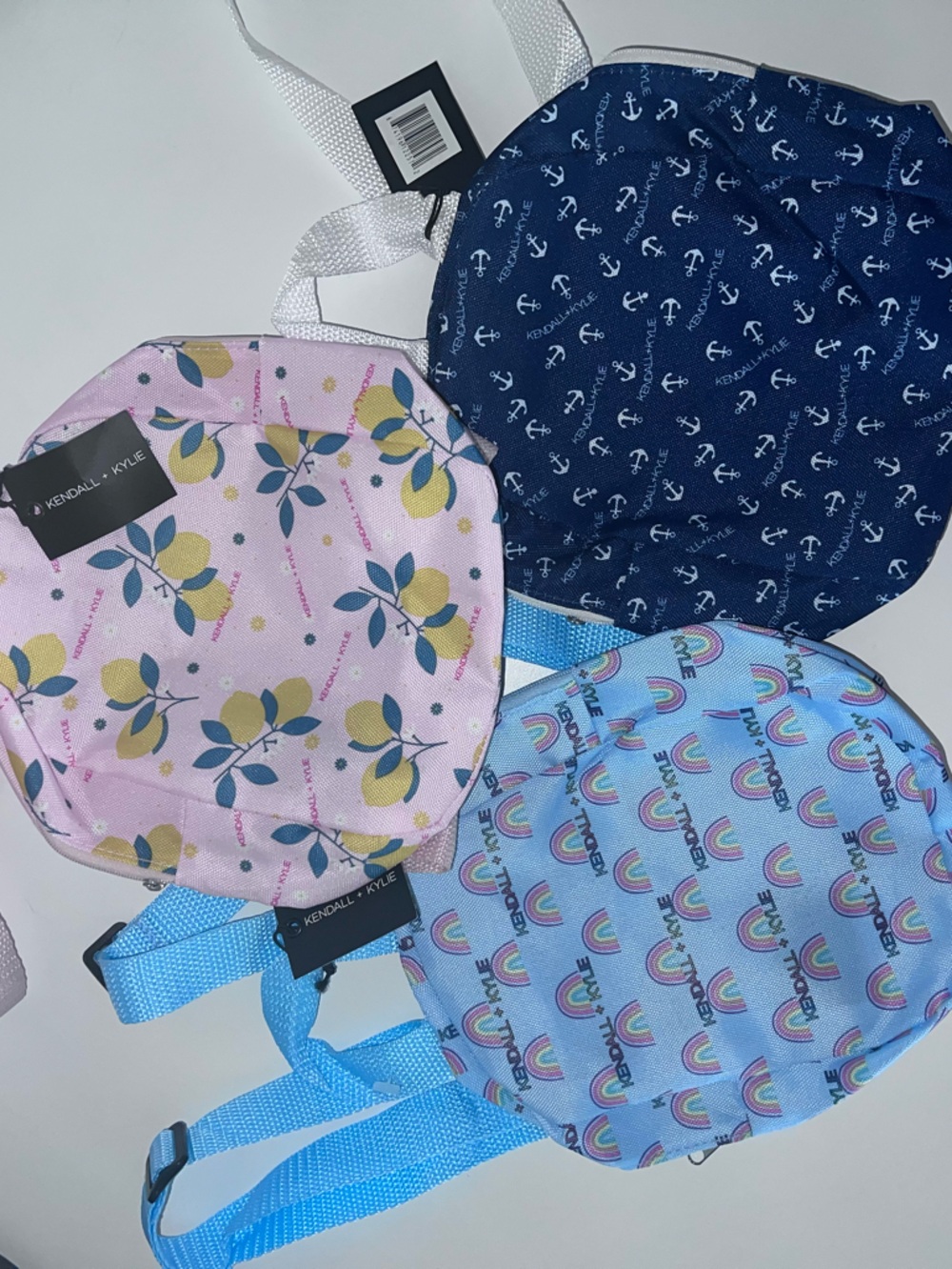 Kendall & Kylie Mini Backpack Bundle. Pink Lemon, Navy Anchor & Blue Rainbows